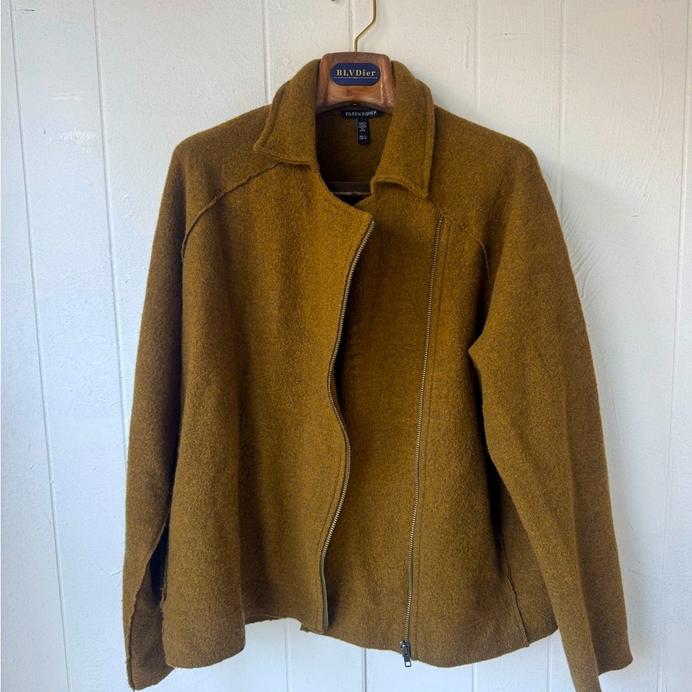 Moss Green 100% Wool Eileen Fisher Motorcyle Jacket
